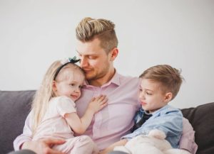 Father with daughter and son